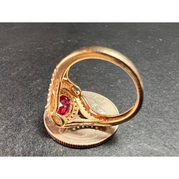 Lab Ruby and topaz halo ring in gold over sterling silver size 7 - Picture 4 of 16